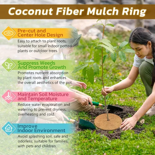 Miniatura 4 de Legigo 10 piezas Anillos de Mantillo de Fibra de Coco Alfombrilla Protectora de Plantas de Árbol, 6 Pulgadas Anillo de Protección de Árbol de Fibra