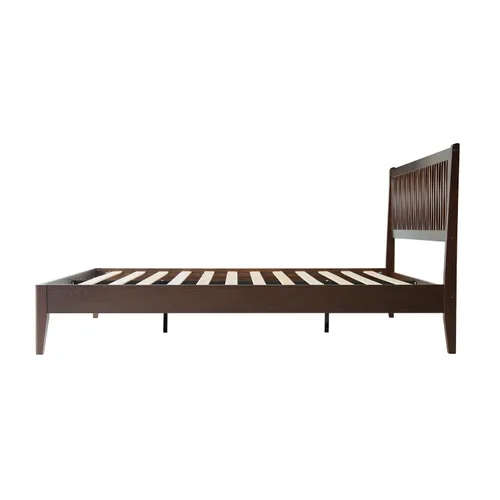 Miniatura 3 de Base de cama de plataforma de madera maciza tamaño King con cabecero y estribo, 12 listones resistentes, patas centrales de metal, almacenamiento