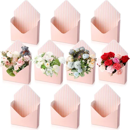 Miniatura 12 de Geyee 10 cajas sobre para ramo de floristería de graduación clase de 2026, ramo de flores de corazón rosa, embalaje de papel de regalo, bolsas