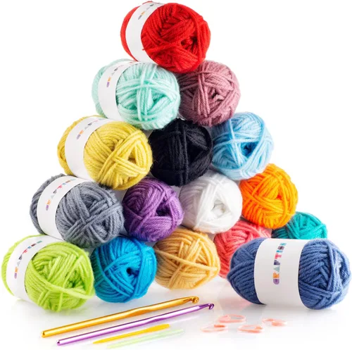 Miniatura 9 de CRAFTISS Mini madejas de hilo acrílico de 12 x 1.76 oz, 1300 yardas de hilo suave para proyectos de manualidades de ganchillo y tejer, surtido