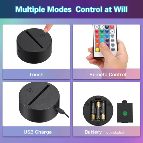 Miniatura 3 de Riakrum Base de luz LED de 12 piezas con hoja de acrílico transparente 3D lámpara LED de noche base de visualización de 16 colores y 4 modos
