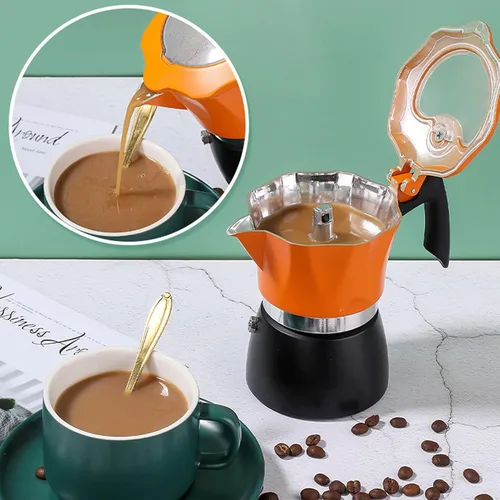 Miniatura 3 de Olla italiana de moka, cafetera italiana con tapa superior transparente, 5.1 fl oz, estilo italiano clásico, doble color, de aluminio, para viajes