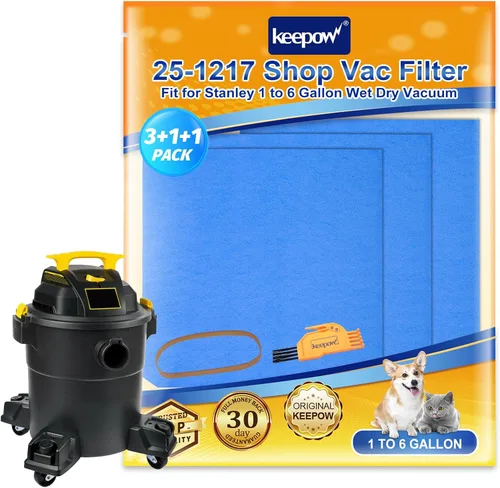 KEEPOW 25-1217 Filtros de repuesto para aspiradora compatibles con aspiradoras húmedas/secas Stanley de 1 a 6 galones, paquete de 3
