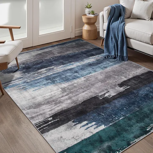 Miniatura 50 de Ciicool Alfombra de pasillo lavable de 2 x 6, alfombra moderna abstracta para pasillo, antideslizante, delgada, ligera, con estampado gris marino