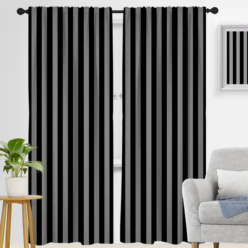Miniatura 27 de zokyer Cortinas de ventana a rayas beige crema, modernas rayas verticales de 63 pulgadas de largo, 2 paneles, cortinas bohemias neutras para niños