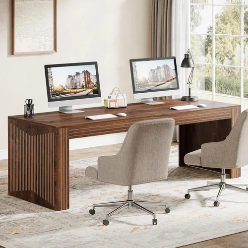 Miniatura 3 de Tribesigns 79-Inch Extra Long Desk, Two Person Double Desk for Home Office, Wooden Long Computer Desk Writing Table for Office, Coffee Brown