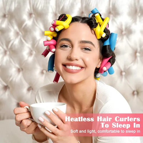 Miniatura 5 de Rizadores de pelo sin calor, 42 rodillos flexibles de 7 pulgadas, rizadores de pelo de espuma suave, sin calor, flexibles, para cabello corto, medio