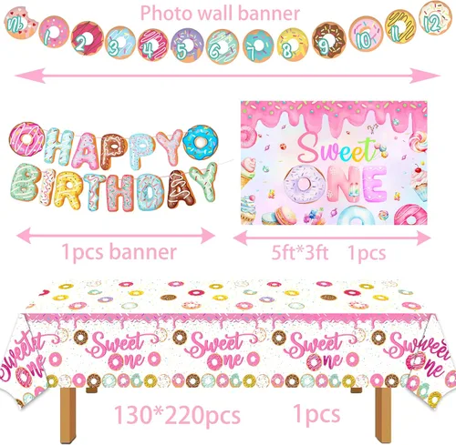 Miniatura 7 de Decoraciones de primer cumpleaños para niña, decoración de primer cumpleaños con telón de fondo, cajas de globos, mantel, decoración de pastel
