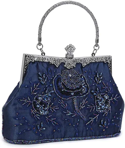 Miniatura 2 de KISSCHIC Bolso de mano para mujer, estilo vintage, con cuentas bordadas, lentejuelas, para boda, fiesta, bolso de mano