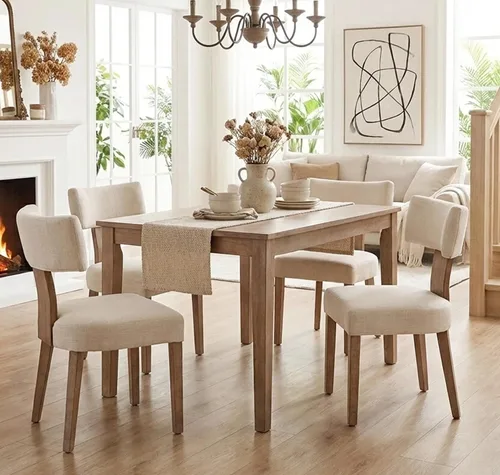 Miniatura 6 de Shunzhi Juego de 2 sillas de comedor modernas de mediados de siglo, sillas tapizadas de madera para comedor, sillas de cocina estilo granja, sillas