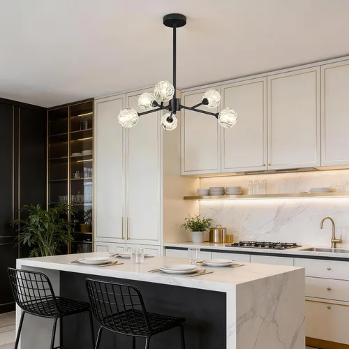 Miniatura 9 de Weesalife Sputnik - Candelabros para comedor sobre mesa, modernos candelabros de cristal, 6 luces negras para sala de estar, dormitorio, isla