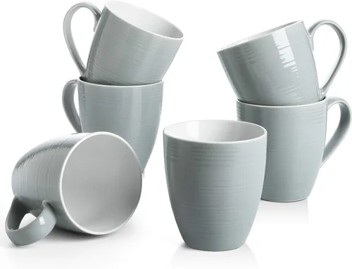 DOWAN Tazas de café, juego de 6 tazas de café de 17 onzas, tazas de té corrugado (gris)