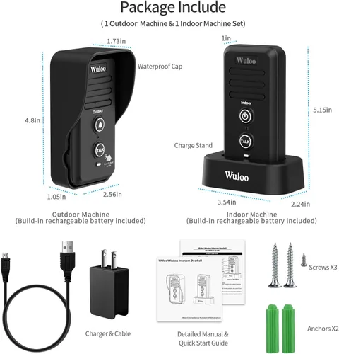 Miniatura 7 de Timbres de intercomunicador inalámbrico para aula en casa, timbre electrónico impermeable Wuloo con rango de 2640 pies, 3 niveles de volumen