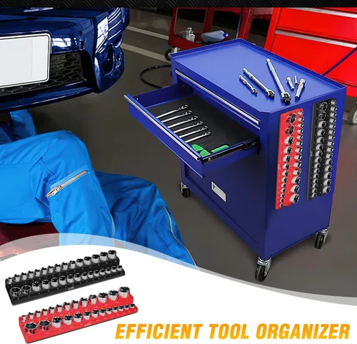 Miniatura 7 de GOOACC Organizador Magnético de Dados de 3/8", 2 Piezas Métrico y SAE Soportes de Dados de 3/8 pulgadas Bandeja Organizadora de Dados Sostiene 56