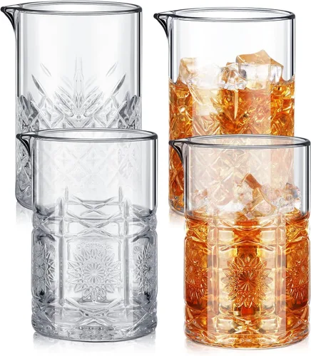 Inbagi 4 vasos mezcladores de cóctel de 23.67 onzas, vaso de cóctel con fondo grueso, vasos de cristal de mezcla estable para bebidas, barman en