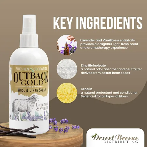 Miniatura 3 de Outback Gold - Spray de lino y ambientador de tela, spray natural para lana y lino, aroma de lavanda y vainilla, aceites esenciales, desodorante
