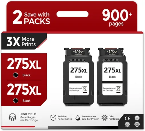 EcoVictor Cartucho de Tinta Negro Remanufacturado PG-275 de Reemplazo para Canon 275XL PG275 Cannon PG-275XL PG275XL Negro Paquete de 2 Tintas para