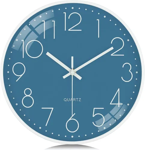 Lafocuse Reloj de pared silencioso azul marino de 12 pulgadas, funciona con pilas, reloj de pared analógico para cocina, sala de estar, dormitorio,