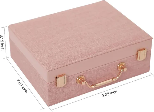 Miniatura 2 de Joyero portátil para mujeres y niñas con piel sintética, caja organizadora de aretes con espejo de maquillaje para regalos de Navidad y Año Nuevo