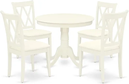 Miniatura 18 de East West Furniture ANCL3-LWH-W - Juego de mesa de cocina de 3 piezas para espacios pequeños contiene una mesa de comedor redonda con pedestal y 2