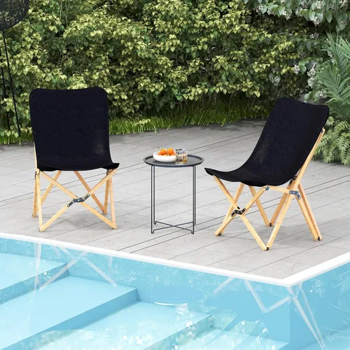 Miniatura 2 de Giantex Sillas de campamento, paquete de 2, sillas de playa plegables para 330 libras, silla de mariposa para exteriores, sillas de césped Negro