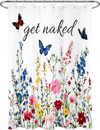 Miniatura 6 de LB Get Naked - Cortina de ducha pequeña de 48 x 68 pulgadas, forro de cortina de ducha de tamaño medio azul y rosa, cortinas de ducha estrechas