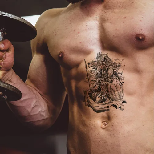 Miniatura 4 de Tatuaje temporal romano de guerrero genial para hombres, gran negro realista 3D griego Dios gladiador tatuaje falso adulto adolescente niño