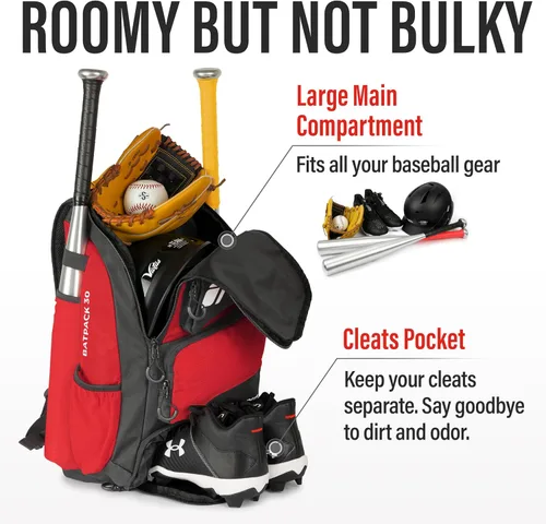 Miniatura 2 de Tonesport, Bolsa de Béisbol - Mochila para Béisbol, Sóftbol, T-Ball - Bolsa de Bate para Adultos y Jóvenes Rojo