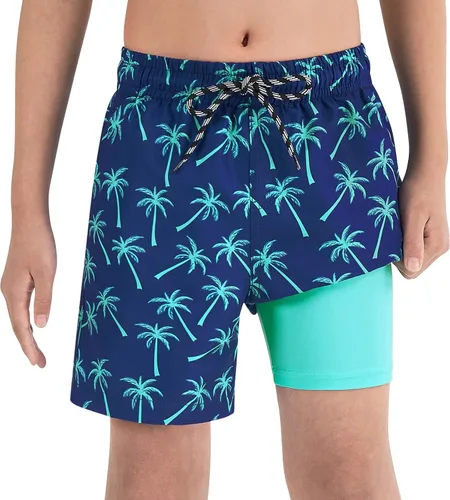 Cozople - Traje de baño para niños con forro de compresión, pantalones cortos de natación de secado rápido, con calzoncillos tipo bóxer, 2-20T