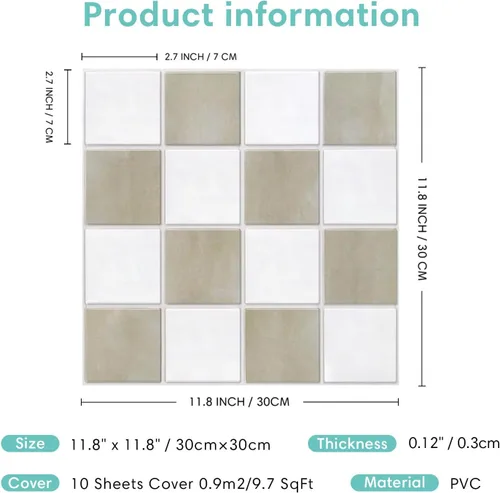 Miniatura 6 de Commomy 10 azulejos 3D mate para despegar y pegar de 11.8 x 11.8 pulgadas, ultraligeros de PVC, cuadrados, para despegar y pegar para cocina
