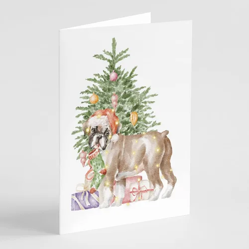 Miniatura 36 de Caroline's Treasures CK8213GCA7P Bulldog, Bulldog Inglés #2 - Tarjetas de felicitación y sobres de árbol de Navidad, paquete de 8 tarjetas en blanco