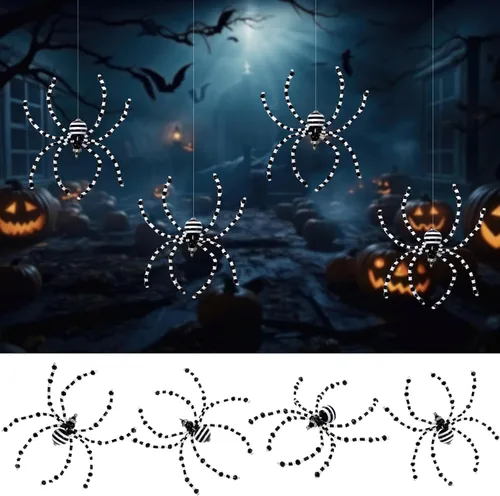 Reallnaive 8 piezas de adornos de araña de Halloween en blanco y negro con cuentas, adornos colgantes para decoración de Halloween, regalo