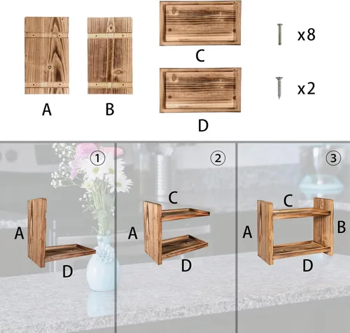 Miniatura 8 de Estante de especias de madera de 2 niveles, organizador de encimera para cocina y baño, estante de almacenamiento multiusos para cosméticos