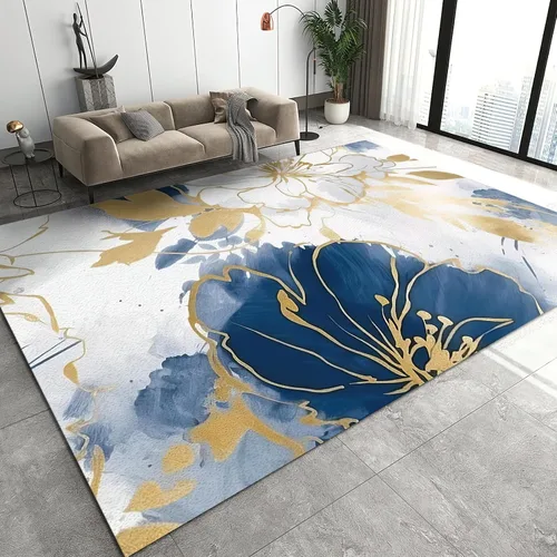 Miniatura 10 de Alfombra de área estampada azul, retro, envejecida, antideslizante, para interiores, sala de estar, lavable a máquina, transpirable para sala
