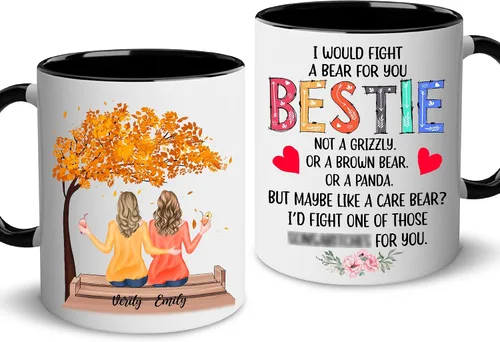 Miniatura 10 de WHIDOBE Taza personalizada para hermana (2 mujeres) personalizada de 11 onzas, 15 onzas, taza de cerámica para hermana, mejores amigas con avatares