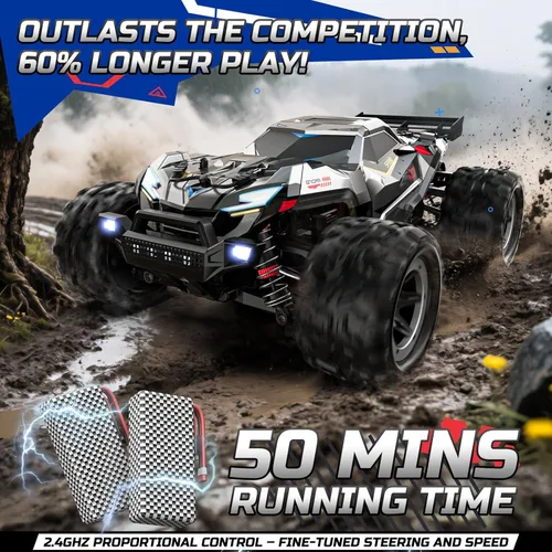 Miniatura 4 de DEERC Autos de control remoto rápidos sin escobillas para niños y adultos, 34.2 mi/h, camión RC todoterreno 1:18, auto Mecha de carreras 4x4 todo