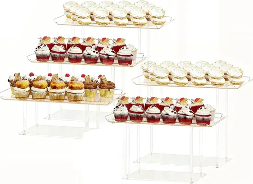 HeiMma Juego de 5 exhibidores de mesa de postre, soportes de exhibición de postres de acrílico transparente para cupcakes, postres, pastelería,