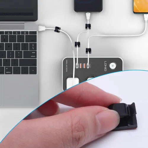 Miniatura 5 de 100 clips adhesivos para cables en la pared, organización de cables para TV, PC, laptop, cables Ethernet y escritorios (negro)