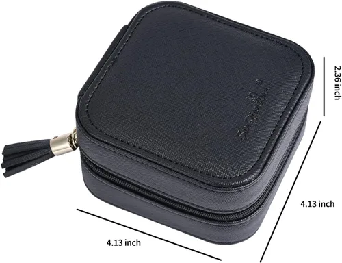 Miniatura 2 de Joyero de viaje de cuero de lujo para mujer, mini organizador de joyería pequeña, estuche de viaje portátil para anillos, aretes, collares