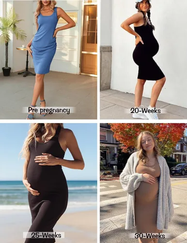 Miniatura 5 de Ekouaer Vestido de maternidad de verano para mujer, con fruncido lateral, sin mangas, vestido de embarazo, tallas S-XXL