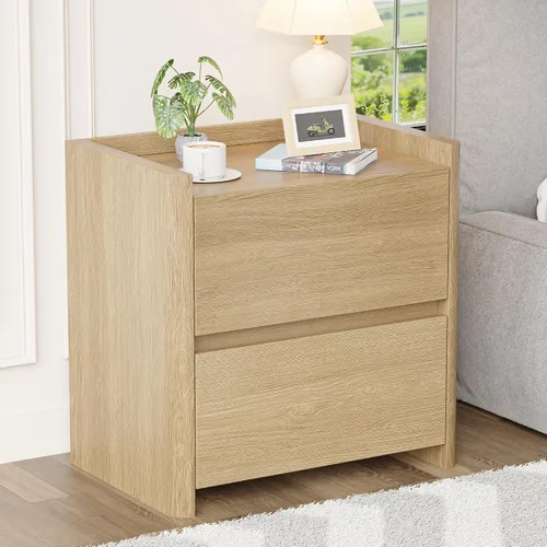 Mesita de noche con 2 cajones de almacenamiento, mesa auxiliar moderna para dormitorio con asa recortada, mesitas de noche grandes para dormitorio,