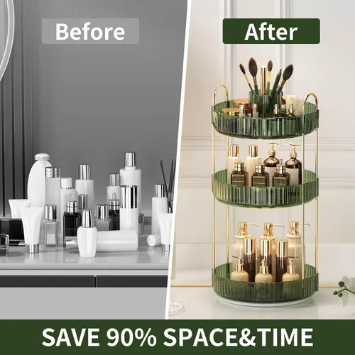 Miniatura 2 de Organizador de maquillaje giratorio de 360°, almacenamiento de maquillaje de gran capacidad, organizador de perfumes de 3 niveles, organizador