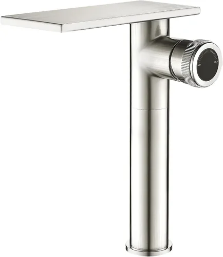 becola Grifo Moderno de Lavabo de Baño, Grifo Alto para Lavabo de Baño, Grifo de Lavabo de Cuerpo en Níquel Cepillado, Grifo de Orificio Único para