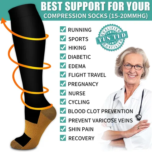 Miniatura 30 de Paquete de 3 pares de calcetines de compresión médica para mejorar la circulación de mujeres y hombres, para correr, hacer deporte y amamantar