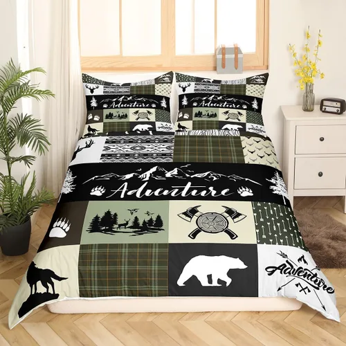 Miniatura 2 de Castle Fairy Juego de ropa de cama tamaño individual, juego de funda de edredón con diseño de ciervos y pinos para niños y niñas, juego de funda