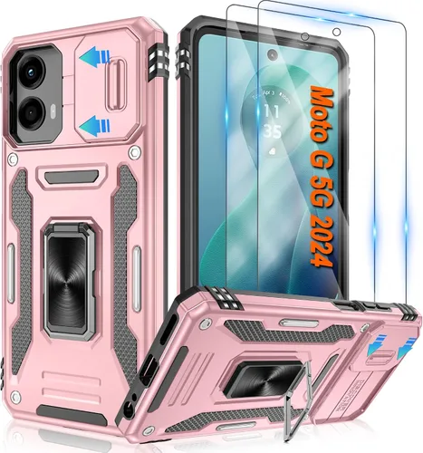 Miniatura 100 de Atump Funda para Motorola Moto G Play 2024 (4G) con [paquete de 2] protector de pantalla HD y cubierta para cámara deslizante, soporte de anillo