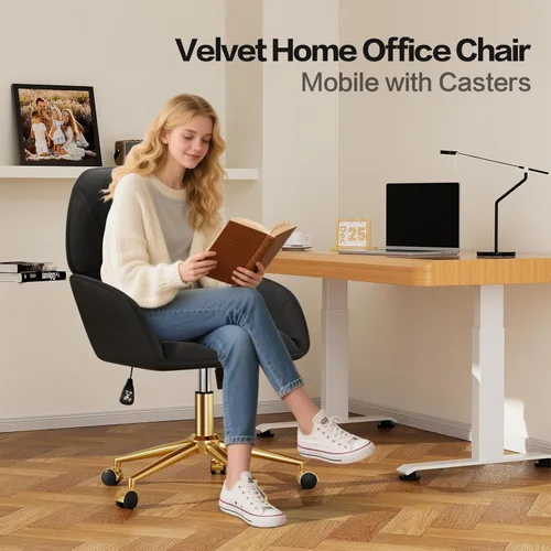 Miniatura 4 de Silla de escritorio para oficina en casa, cómoda con ruedas ajustables giratorias, moderna silla de maquillaje de terciopelo con respaldo