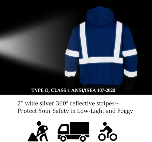 Miniatura 6 de VENDACE Sudadera de forro polar reflectante de alta visibilidad ANSI Clase 1 con capucha desmontable para hombres (Azul real, L)