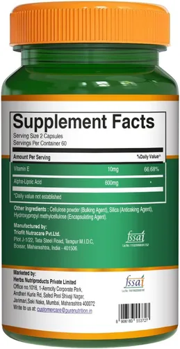 Miniatura 2 de Pure Nutrition Ácido alfa lipoico de 600 mg + vitamina E 120 cápsulas Potente antioxidante para apoyar la salud nerviosa y cardíaca*. Sin OMG