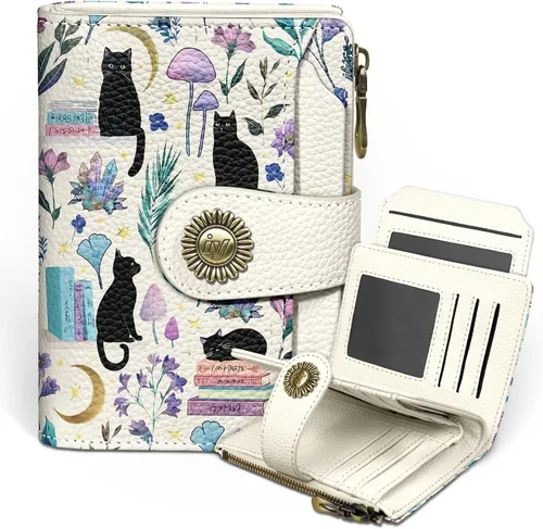 Miniatura 13 de Icycay Cartera pequeña para mujer, plegable con bloqueo RFID, soporte para tarjetas de crédito, bolsillo con cremallera para monedas, piel
